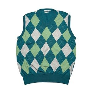 Peter Millar Argyle Sweater Vest V-Neck Men Large Blue/Green Cashmere Blend Golf